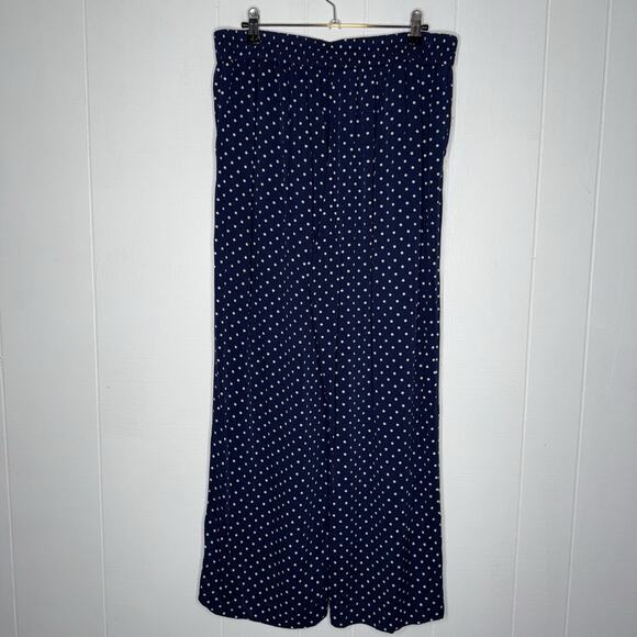 Talbots Women’s Polkadot Wide Leg Pull On Pants Navy Blue Size Large - Picture 2 of 5
